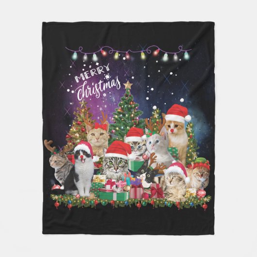 Katzen Frohe Weihnachtslicht Fleecedecke (Vorderseite)