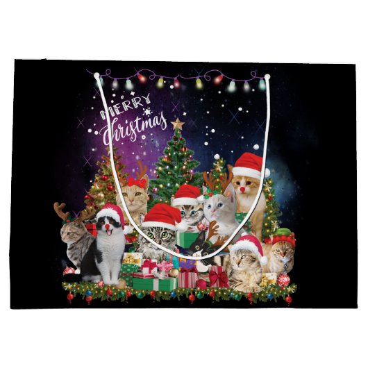 Katzen Frohe Weihnachtslicht Große Geschenktüte (Rückseite)