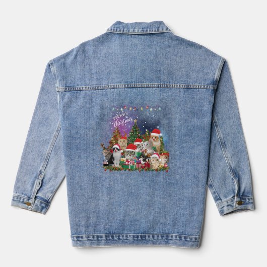 Katzen Frohe Weihnachtslicht Jeansjacke (Rückseite)