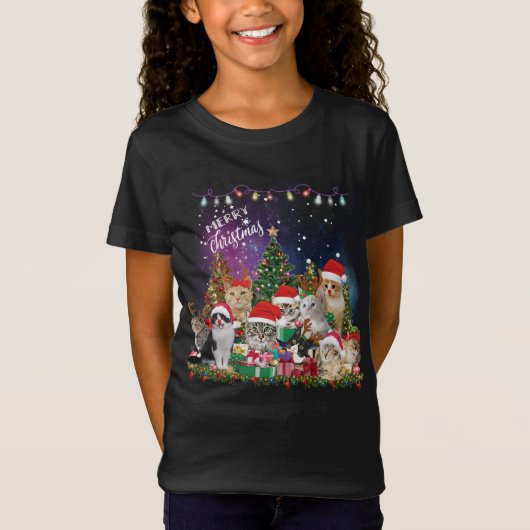 Katzen Frohe Weihnachtslicht T-Shirt (Vorderseite)