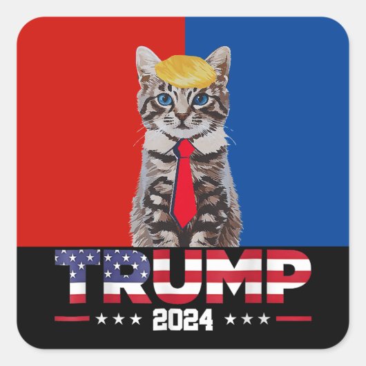 Katzen für Trump 2024 | Vance Trump Red Blue Quadratischer Aufkleber (Vorderseite)
