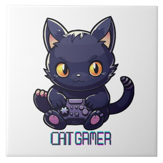 Katzen-Gamer Fliese (Vorderseite)