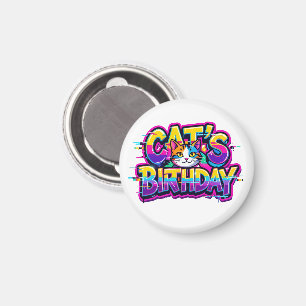 Katzen-Geburtstags-Regenbogen-Glitch Magnet