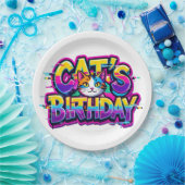 Katzen-Geburtstags-Regenbogen-Glitch Pappteller (Party)