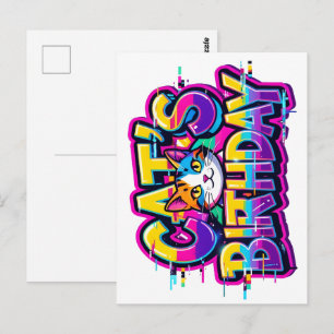 Katzen-Geburtstags-Regenbogen-Glitch Postkarte