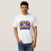 Katzen-Geburtstags-Regenbogen-Glitch T-Shirt (Vorne ganz)