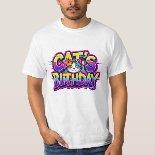 Katzen-Geburtstags-Regenbogen-Glitch T-Shirt (Vorderseite)