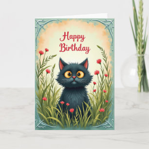 Katzen-Geburtstagskarte mit Blumenmotiv Karte