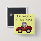 Katzen-gehende Platz-rote Auto-T-Shirts und Gesche Button (Vorne & Hinten)