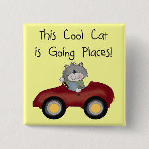 Katzen-gehende Platz-rote Auto-T-Shirts und Gesche Button