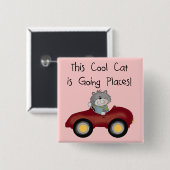 Katzen-gehende Platz-rote Auto-T-Shirts und Gesche Button (Vorne & Hinten)