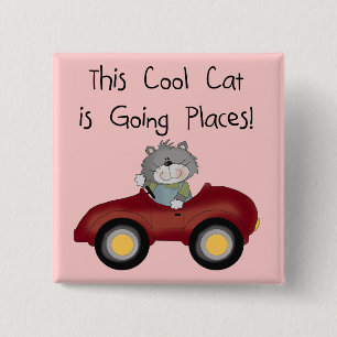 Katzen-gehende Platz-rote Auto-T-Shirts und Gesche Button