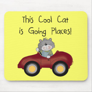 Katzen-gehende Platz-rote Auto-T-Shirts und Gesche Mousepad