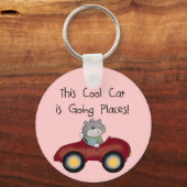 Katzen-gehende Platz-rote Auto-T-Shirts und Gesche Schlüsselanhänger (Vorderseite)