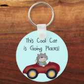 Katzen-gehende Platz-rote Auto-T-Shirts und Gesche Schlüsselanhänger (Vorderseite)