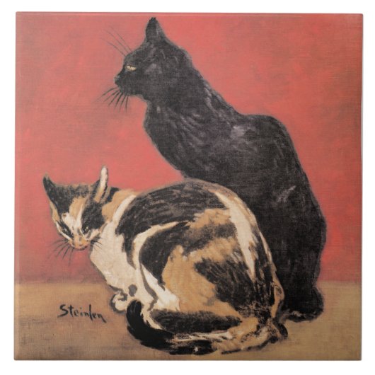 Katzen, Gemälde von Theophile Steinlen, Fliese (Vorderseite)