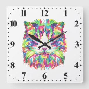 Katzen-Gesicht-Geometrisches-Prismatisches-Design- Quadratische Wanduhr