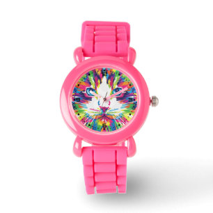 Katzen-Gesicht Geometrisches Prismen-Design-32453 Armbanduhr