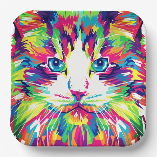 Katzen-Gesicht Geometrisches Prismen-Design-32453 Pappteller (Vorderseite)