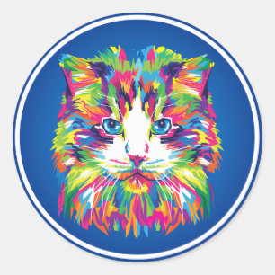 Katzen-Gesicht Geometrisches Prismen-Design-32453 Runder Aufkleber