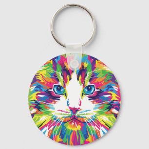 Katzen-Gesicht Geometrisches Prismen-Design-32453 Schlüsselanhänger