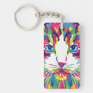 Katzen-Gesicht Geometrisches Prismen-Design-32453 Schlüsselanhänger