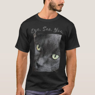 Katzen Gesicht Grüne Augen Gruseliges Auge Sieh Di T-Shirt