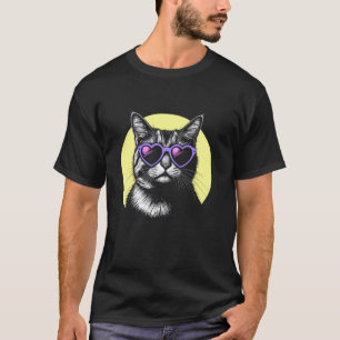 Katzen-Gesicht mit Herz-Sonnenbrille, Cool Lustig T-Shirt