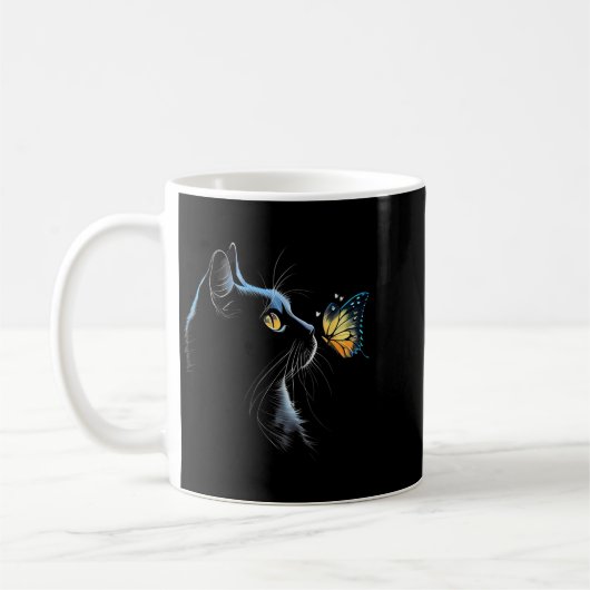 Katzen-Gesicht - Mit Schmetterling Kaffeetasse (Links)