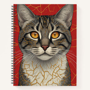 Katzen-Gesicht Nahaufnahme mit goldenen Kintsugi-M Notizblock