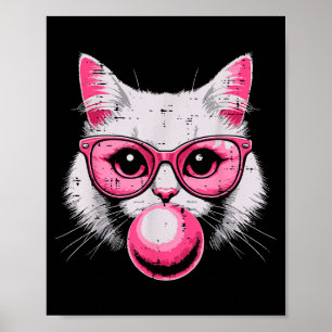 Katzen-Gesicht Rosa Gles Bubble Gum Süße Katze Fra Poster