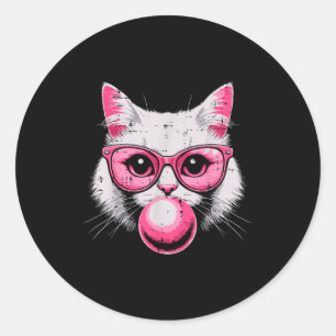 Katzen-Gesicht Rosa Gles Bubble Gum Süße Katze Fra Runder Aufkleber