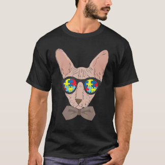 Katzen-Gesicht Sonnenbrille Puzzle Autismus-Bewuss T-Shirt
