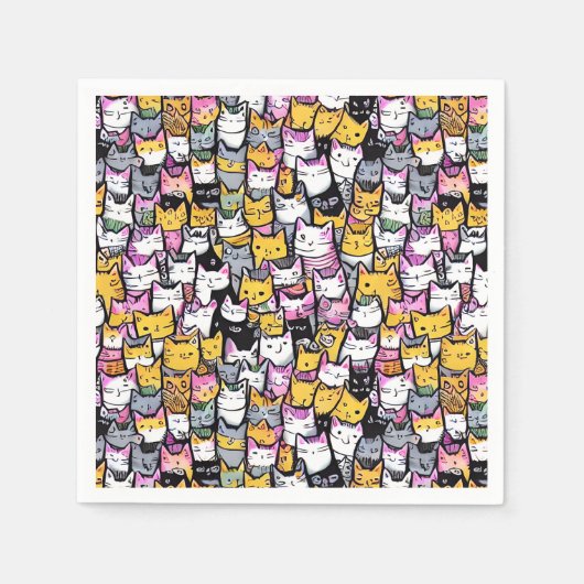 Katzen Gesichter Dooddruck Collage Kätzchen feline Serviette (Vorderseite)