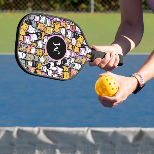 Katzen Gesichter Doodmuster Feline Pets Monogramm Pickleball Schläger (InSitu)