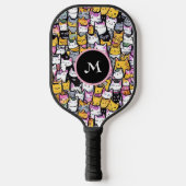 Katzen Gesichter Doodmuster Feline Pets Monogramm Pickleball Schläger (Vorderseite)