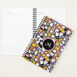 Katzen Gesichter Doodmuster Feline Pets Monogramm Planer