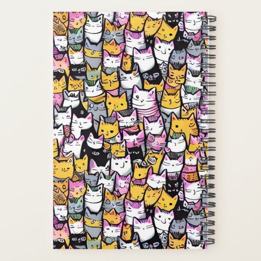 Katzen Gesichter Doodmuster Feline Pets Monogramm Planer (Rückseite)