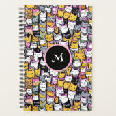 Katzen Gesichter Doodmuster Feline Pets Monogramm Planer (Vorderseite)