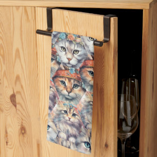 Katzen-Gesichter Sechseck-Muster Geschirrtuch