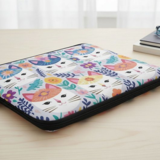 Katzen Gesichter Und Blumen Laptopschutzhülle