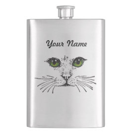 Katzen-Gesichts-grüne Augen-Bärte Flachmann