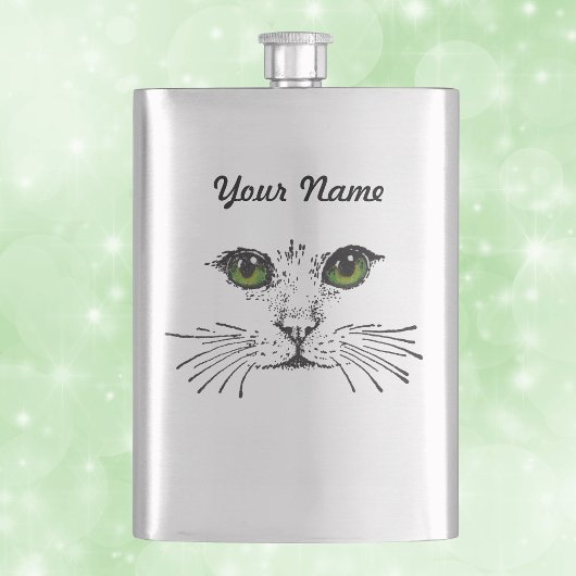 Katzen-Gesichts-grüne Augen-Bärte Flachmann