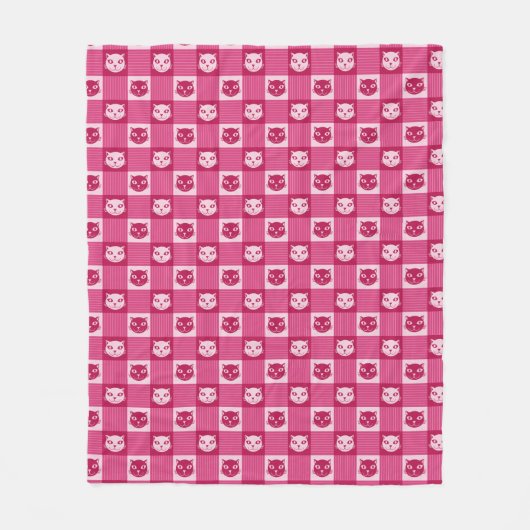 Katzen-Gesichts-Rosa-Gingham-Muster niedlich Fleecedecke (Vorderseite)