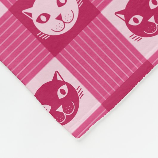 Katzen-Gesichts-Rosa-Gingham-Muster niedlich Fleecedecke (Ecke)