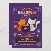 Katzen Halloween-Party Kinder Spaß Hexen Cauldron Einladung (Vorne/Hinten)