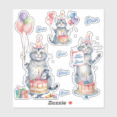 Katzen Happy Birthday personalisiert Aufkleber (Blatt)