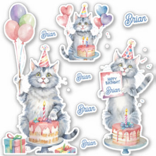 Katzen Happy Birthday personalisiert Aufkleber