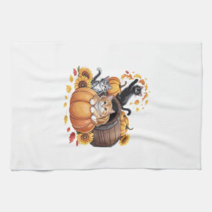 Katzen Herbst Kürbis Thanksgiving Sonnenblume O Geschirrtuch