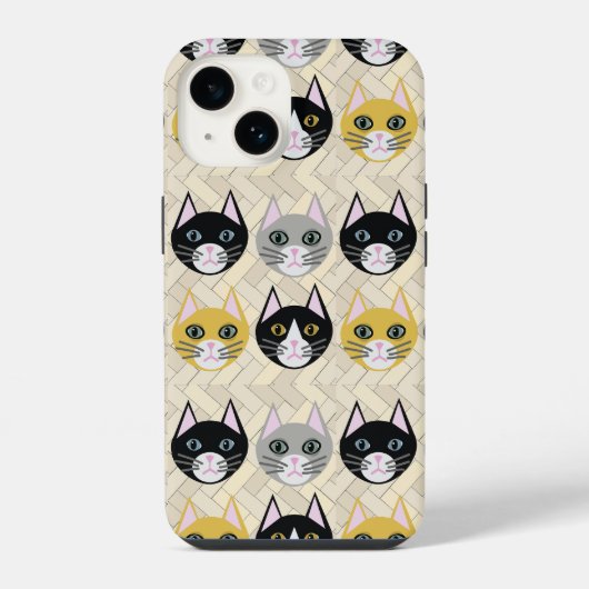 Katzen Heringbone Beige iPhone Hülle (Rückseite)